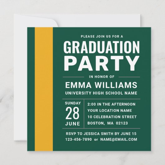 モダンはっきりした青黄写真卒業 招待状 (裏面)