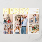 モダンはっきりした8写真年のレビューメリー金ゴールド 箔シーズンカード (正面)