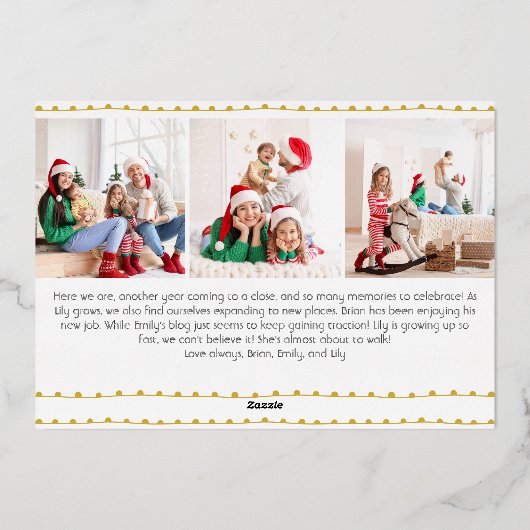 モダンはっきりした8写真年のレビューメリー金ゴールド 箔シーズンカード (裏面)