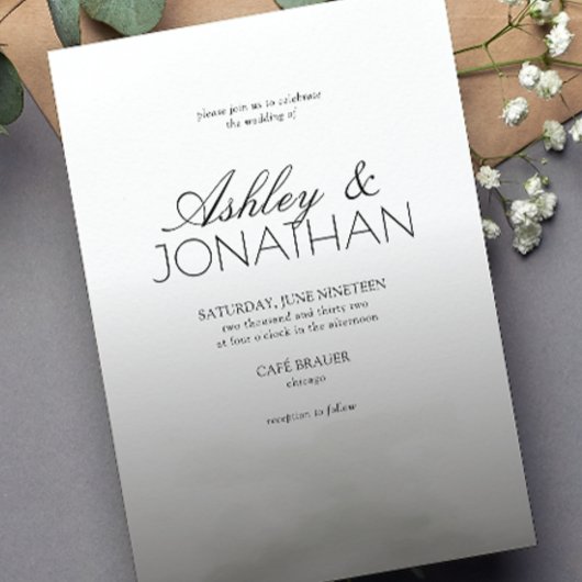 モダンはっきりした&ミニマリスト結婚ブラック 招待状