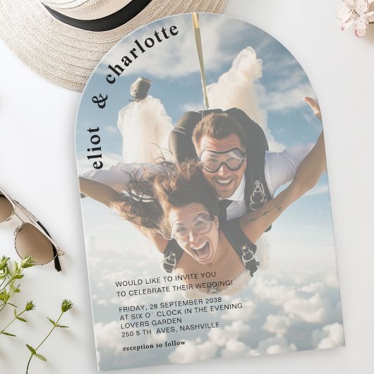 モダンはっきりした，写真，結婚s, Arch 招待状