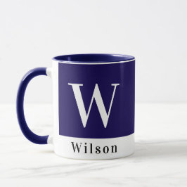 モダンはっきりしたcolorblock navyパーソナライズされた blue name マグカップ