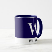 モダンはっきりしたcolorblock navyパーソナライズされた blue name マグカップ (正面右)
