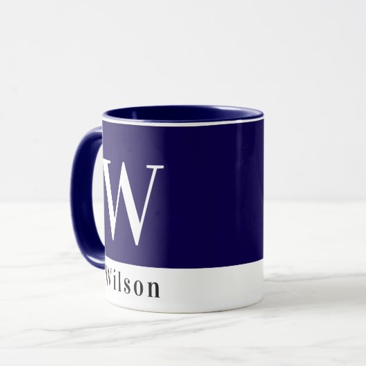 モダンはっきりしたcolorblock navyパーソナライズされた blue name マグカップ (正面左)