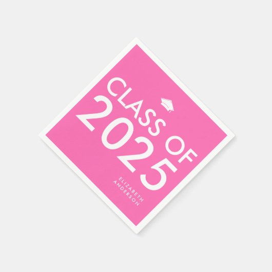 モダンはっきりしたHot Pinkパーソナライズされた Graduation Party スタンダードカクテルナプキン (角)