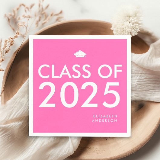 モダンはっきりしたHot Pinkパーソナライズされた Graduation Party スタンダードカクテルナプキン