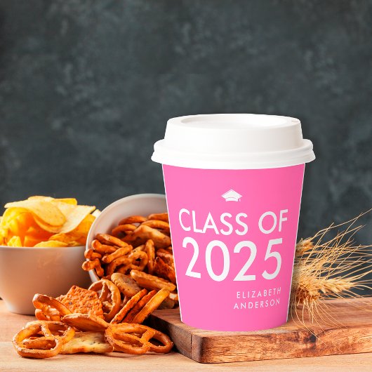 モダンはっきりしたHot Pinkパーソナライズされた Graduation Party 紙コップ