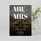 モダンはっきりしたMr.Mrsブラックフォト結婚ズ 箔招待状 (立ち正面)