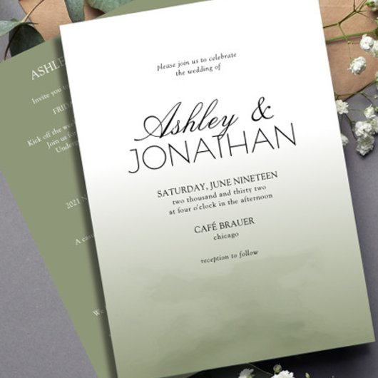 モダンはっきりしたSage結婚 All-in-One 招待状