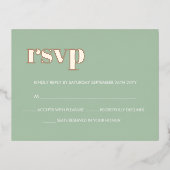 モダンはっきりしたSage Green実在バラ金ゴールドRSVP 箔招待状ポストカード (正面)