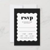 モダンはっきりしたScallopedフレーム白黒結婚 出欠カード (正面)