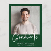 モダンはっきりしたScript Photo Green卒業 案内ポストカード (正面)