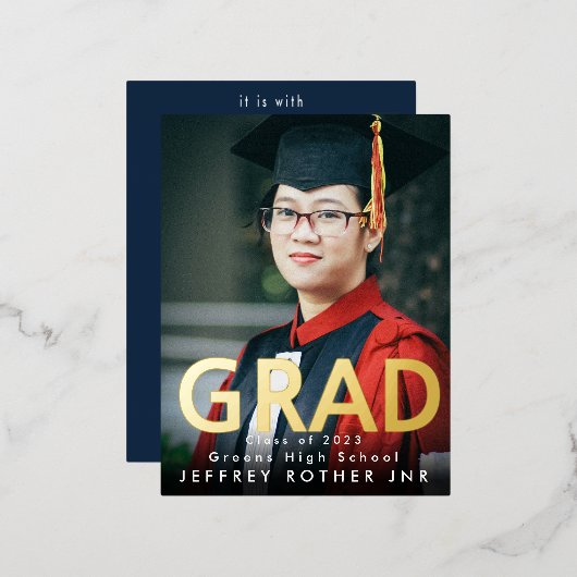 モダンはっきりしたType 1 Photo Gradation 箔招待状ポストカード (正面/裏面)