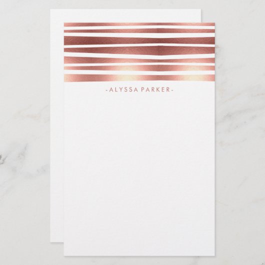 モダンはのどのばら色の金ゴールドで縞で飾ります 便箋 (正面/裏面)