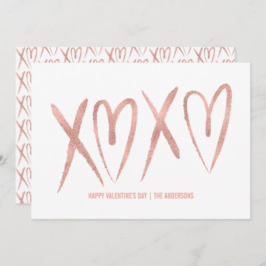 モダンはばら色の金ゴールドのバレンタインカードにブラシをかけました シーズンカード (正面/裏面)