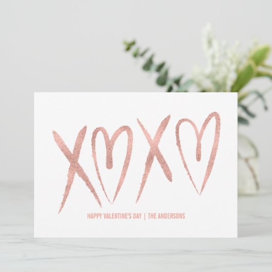 モダンはばら色の金ゴールドのバレンタインカードにブラシをかけました シーズンカード (スタンド正面)