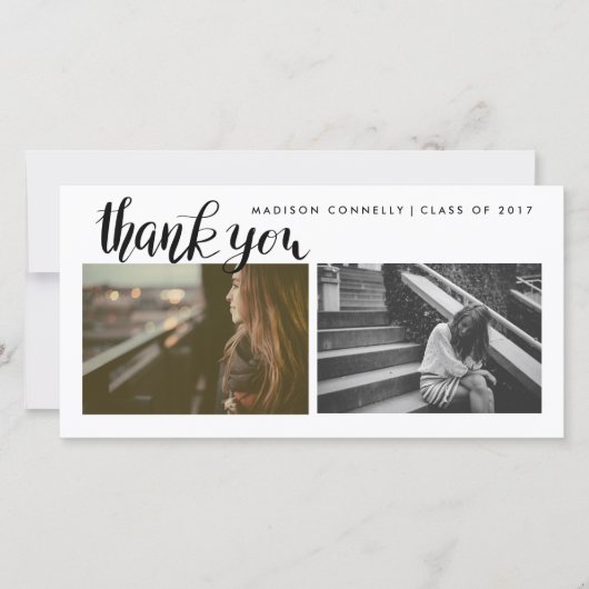 モダンは手書きの大学院の写真感謝していしています サンキューカード (正面)