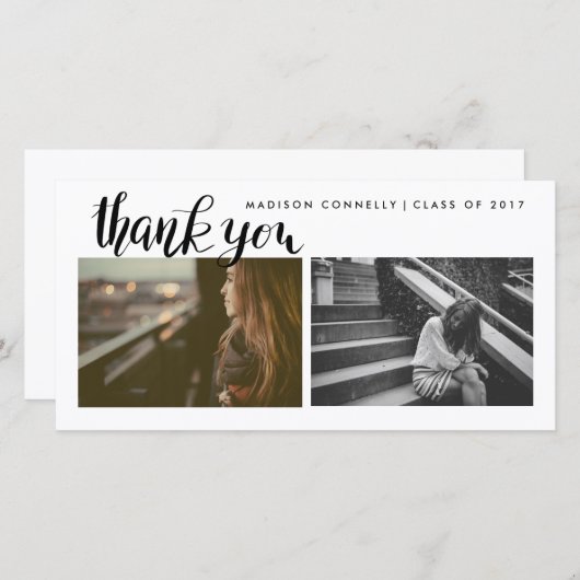 モダンは手書きの大学院の写真感謝していしています サンキューカード (正面/裏面)