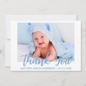 モダンは新生児の男の子の青い縞感謝していしています サンキューカード (正面)