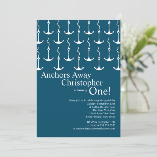 モダンは遠くにな男の子の第1誕生会を固定します 招待状 (スタンド正面)