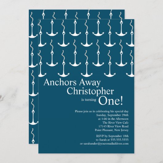 モダンは遠くにな男の子の第1誕生会を固定します 招待状 (正面/裏面)