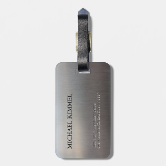 モダンは金属の一見のモノグラムにブラシをかけました ラゲッジタグ (裏面縦)