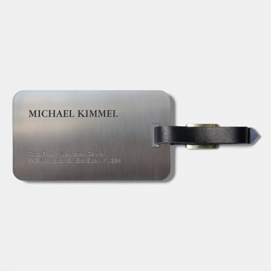 モダンは金属の一見のモノグラムにブラシをかけました ラゲッジタグ (裏面横)