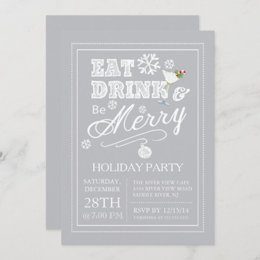 モダンは飲み物をですメリーな休日の招待状食べます 招待状 (正面/裏面)