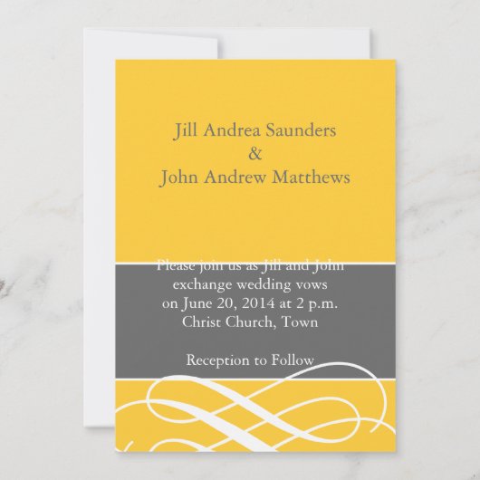 モダンは黄色い灰色結婚式招待状の渦巻きます 招待状 (裏面)