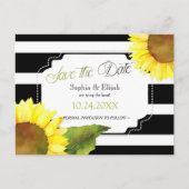 モダンひまわりストライプと結婚式日付を保存 案内ポストカード (正面)