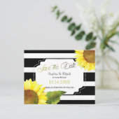 モダンひまわりストライプと結婚式日付を保存 案内ポストカード (スタンド正面)