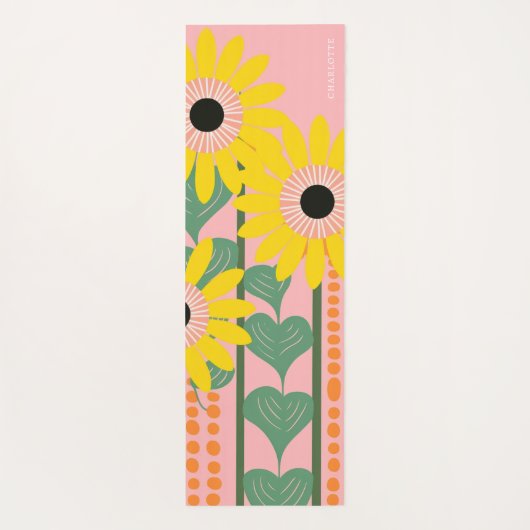 モダンひまわり愛ハートパーソナライズされた名 ヨガマット (裏面)