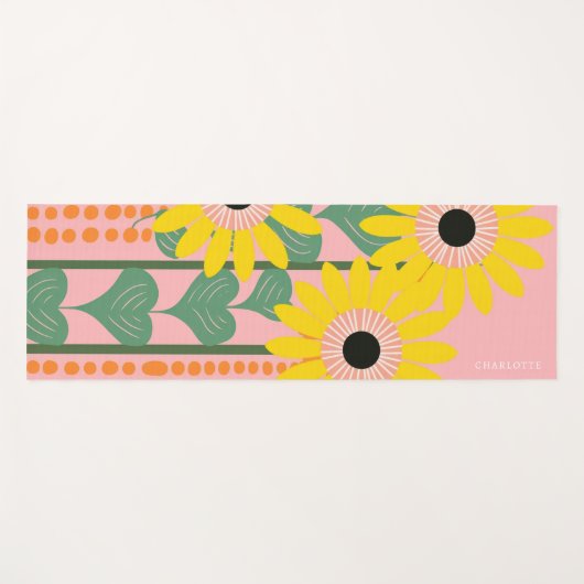 モダンひまわり愛ハートパーソナライズされた名 ヨガマット (正面(横))