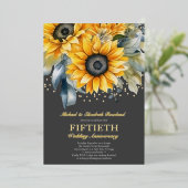 モダンひまわり結婚金ゴールド50周年 箔招待状 (立ち正面)