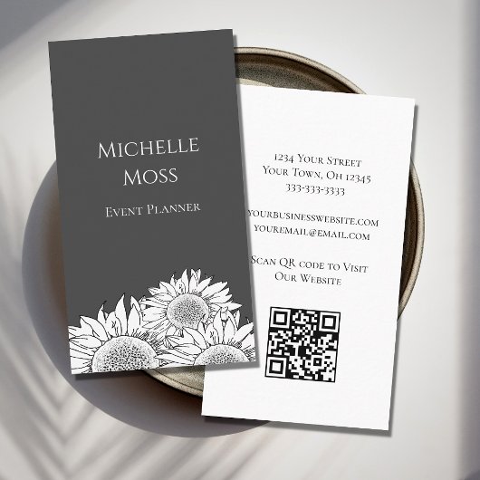 モダンひまわりQRコードグレー 名刺
