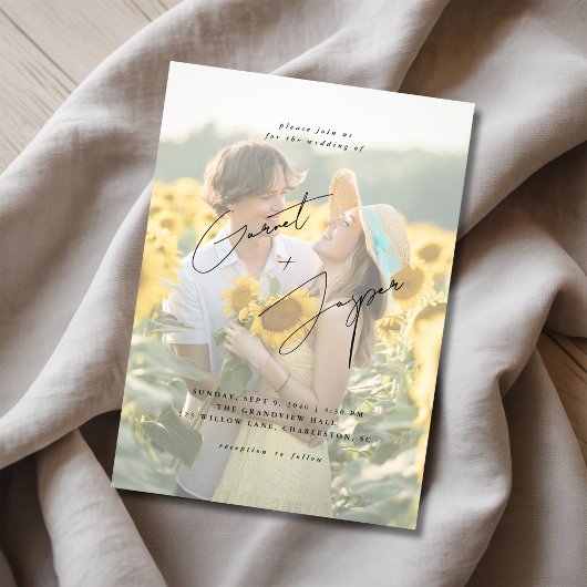 モダンひま素朴花おもしろいオーバーレイ結婚写真 招待状