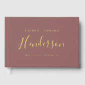 モダンほこりっぽいバラと金ゴールドファミリー名結婚の ゲストブック (正面)