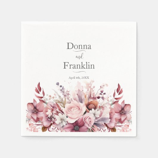 モダンほこりっぽいバラピ結婚ンク スタンダードカクテルナプキン (正面)