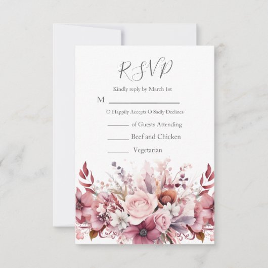 モダンほこりっぽいバラピ結婚ンク 出欠カード (正面)