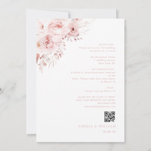 モダンほこりっぽいバラフローラ結婚式招待状 招待状 (裏面)