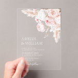 モダンほこりっぽいバラ結婚フローラ アクリル招待状<br><div class="desc">ほこりっぽいバラ結婚式の招待。招待状は、日付、時刻、場所など結婚の名前と詳細でパーソナライズできます。</div>