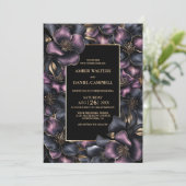 モダンほこりっぽいピンクとグレーのフローラ結婚ズ 招待状 (スタンド正面)