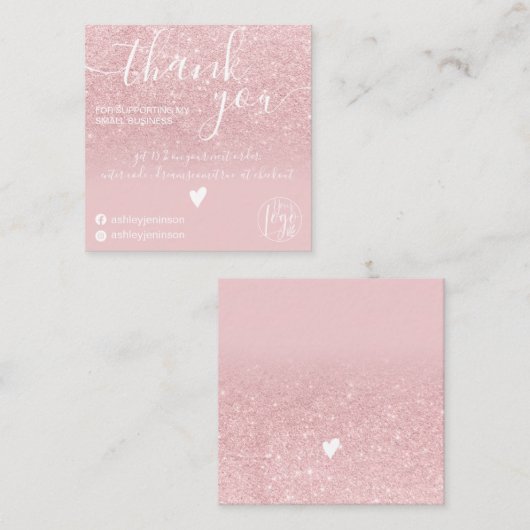 モダンほこりっぽいピンクのグリッターグラデーションをオ感謝していーダート スクエア名刺 (正面/裏面)