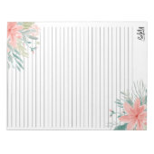 モダンほこりっぽいピンクのフローラの水色 ノートパッド (正面)