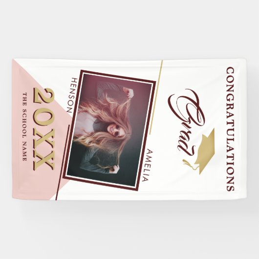 モダンほこりっぽいピンクの卒業写真卒業パーティー 横断幕 (横)