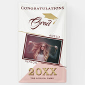 モダンほこりっぽいピンクの卒業写真卒業パーティー 横断幕 (縦)