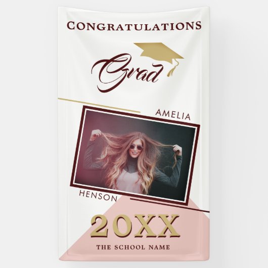 モダンほこりっぽいピンクの卒業写真卒業パーティー 横断幕 (縦)