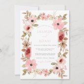 モダンほこりっぽいピンクフローラ結婚バラ 招待状 (正面)