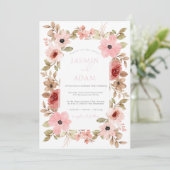モダンほこりっぽいピンクフローラ結婚バラ 招待状 (スタンド正面)
