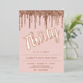 モダンほこりっぽいピンクローズ金ゴールド30歳の誕生日 箔招待状 (立ち正面)